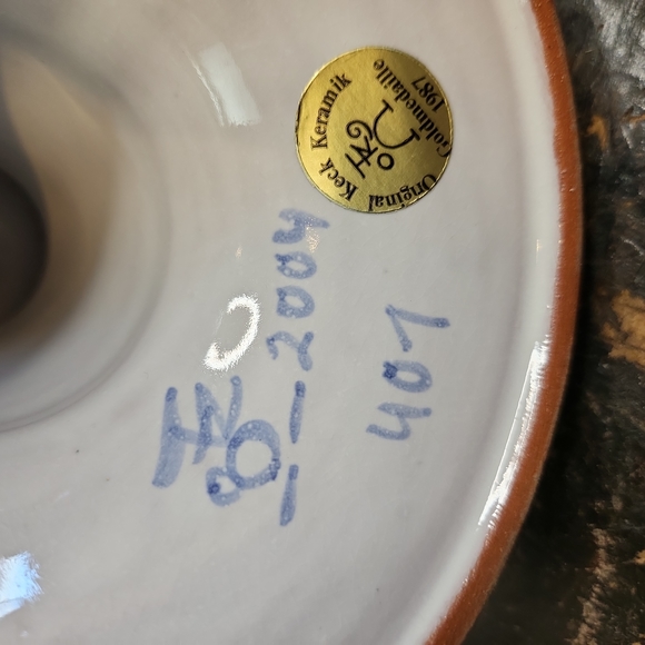 Keck Keramic Goldmedaille 1987 Pottery Candle Holder Germany Blue 4 3/4" - Picture 8 of 9